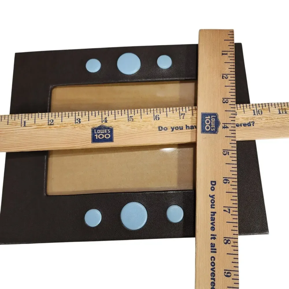 2 Sicura Italian Designs Picture Photo Frames Leather Brown Blue Circles 5x7 4x6